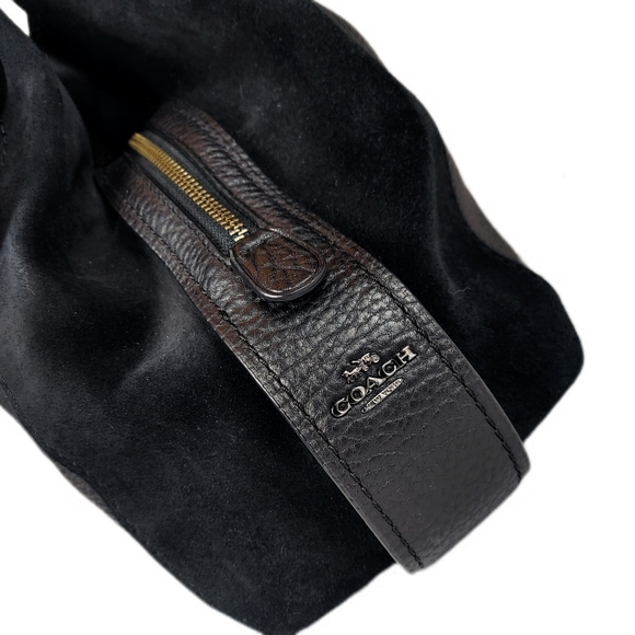 LG COACH EDIE 42 MIXED LEATHER HOBO w/COACH FACE CHARM - Picture 4 of 10